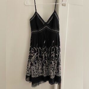 bcbgmaxazria silk dress black with floral and lace boho